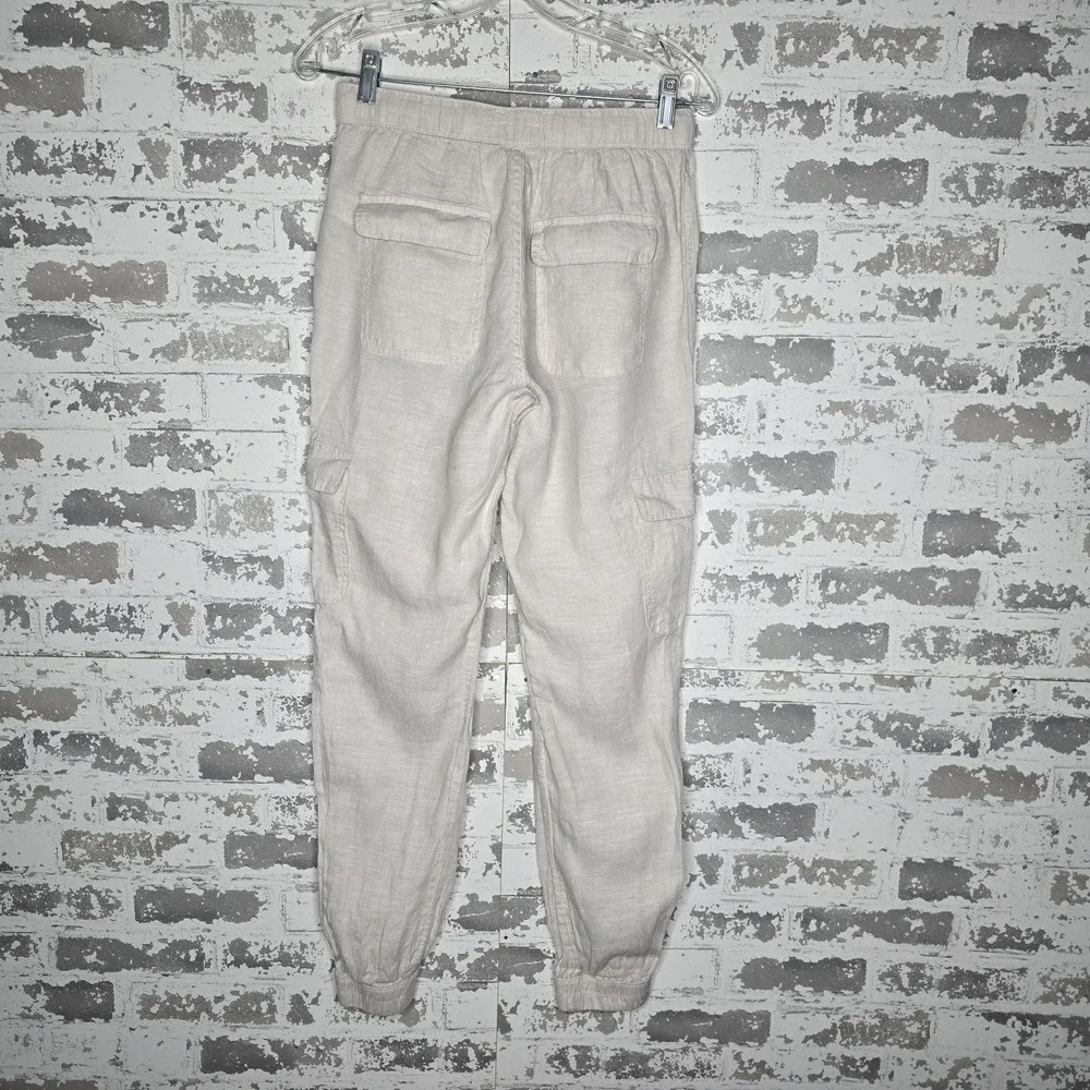 Nicole Miller New York Cargo Pants Womens Small Beige 100% European Flax Linen